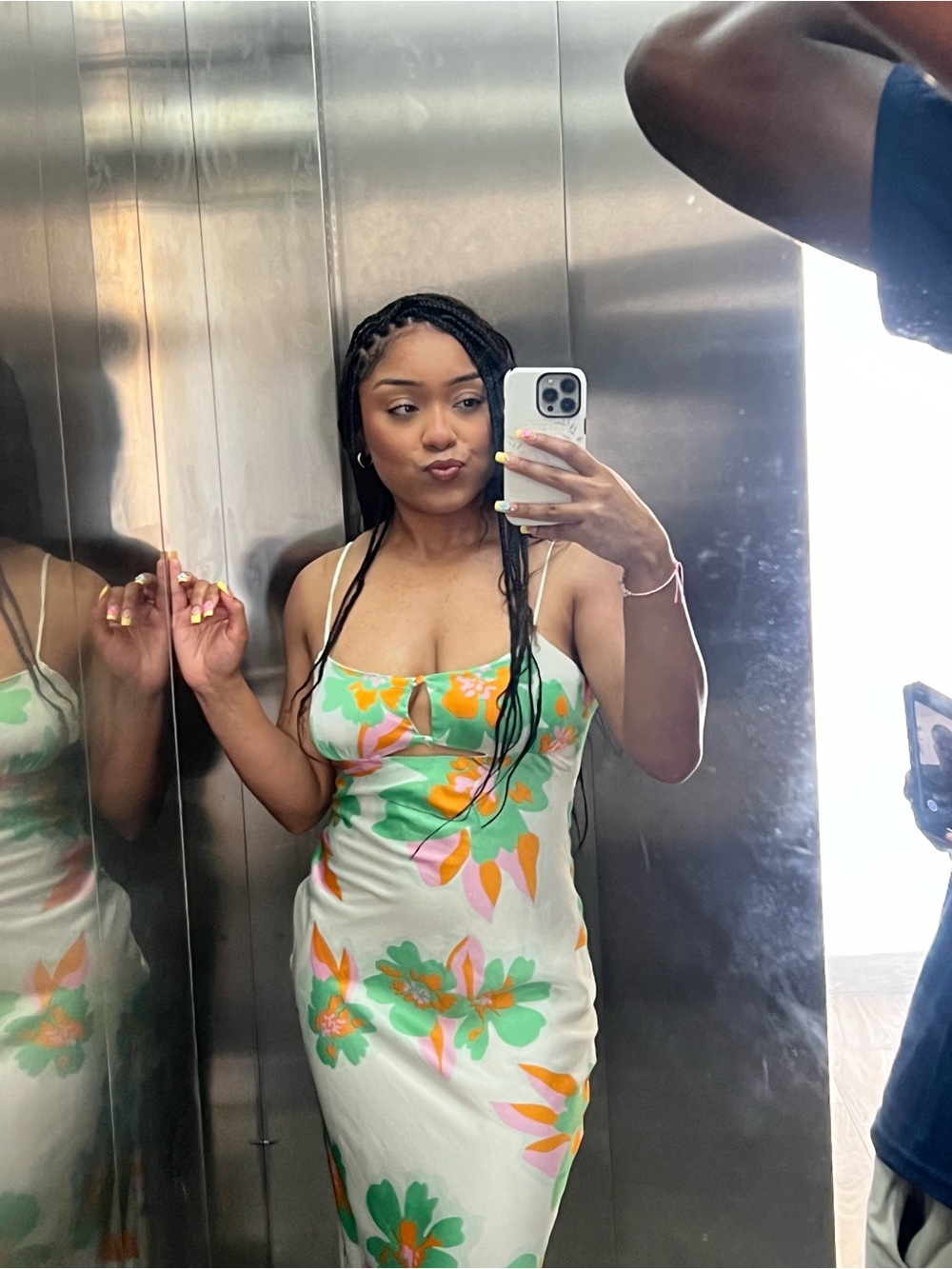 Floral Slip Maxi Dress in White and Green